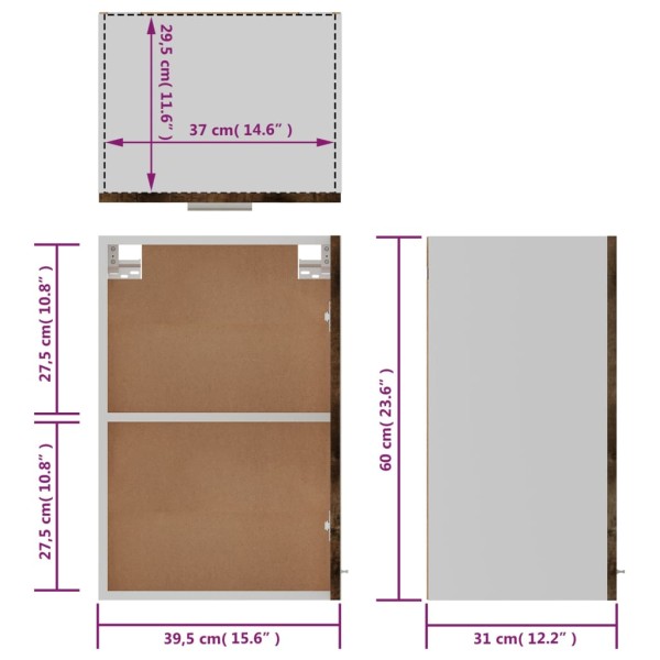 Mueble de TV colgante madera roble ahumado 39,5x31x60 cm