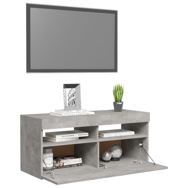 Mueble de TV con luces LED gris hormigón 90x35x40 cm