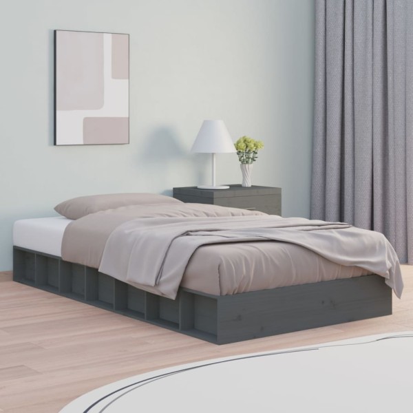 Estructura cama doble pequeña madera maciza gris 120x190 cm