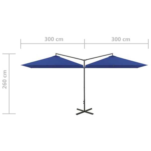 Sombrilla doble con poste de acero azul 600x300 cm