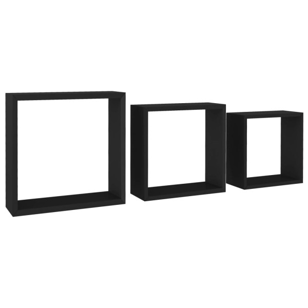 Estantes cubo de pared 3 unidades MDF negro