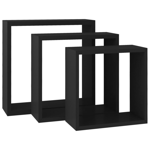 Estantes cubo de pared 3 unidades MDF negro