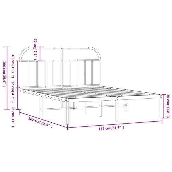 Estructura de cama con cabecero metal negro 150x200 cm