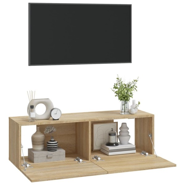 Mueble TV de pared 2 uds madera contrachapada roble 100x30x30cm