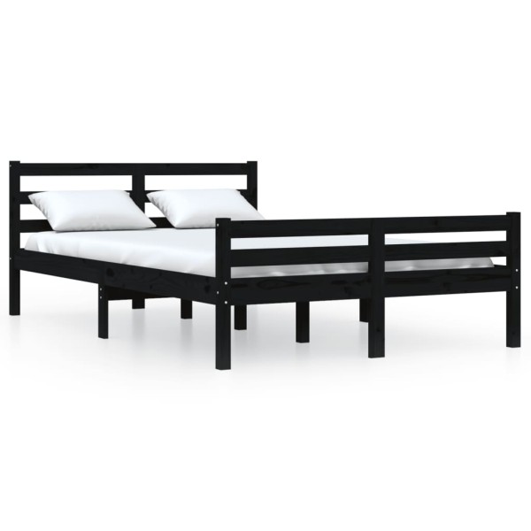 Estructura de cama king madera maciza negro 150x200 cm