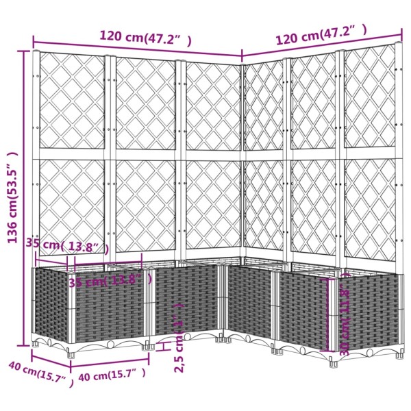 Jardinera con enrejado PP marrón 120x120x136 cm