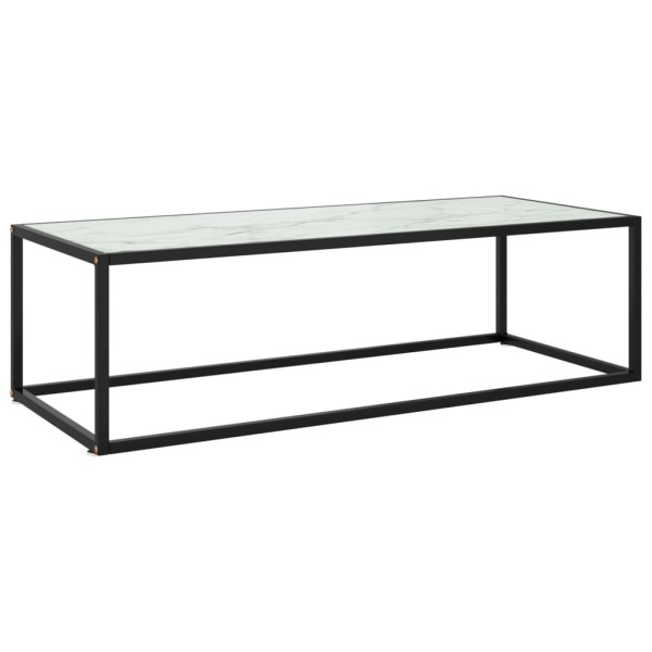 Mesa de centro negra con vidrio de mármol blanco 120x50x35 cm