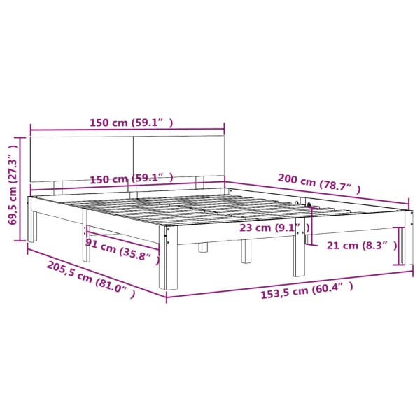 Estructura de cama madera maciza gris 150x200 cm