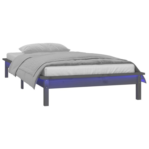 Estructura de cama con LED madera maciza gris 90x190 cm