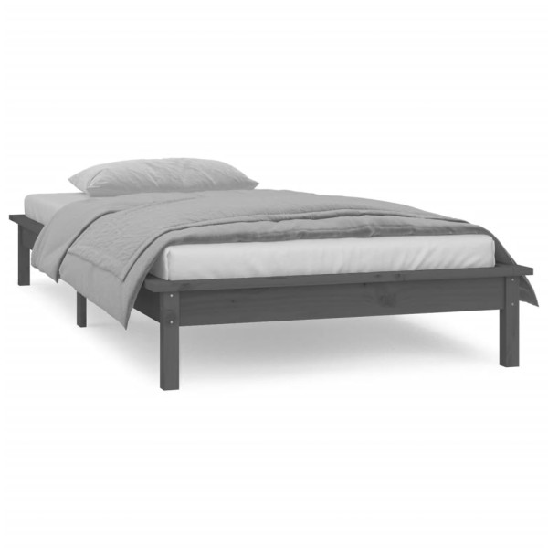 Estructura de cama con LED madera maciza gris 90x190 cm