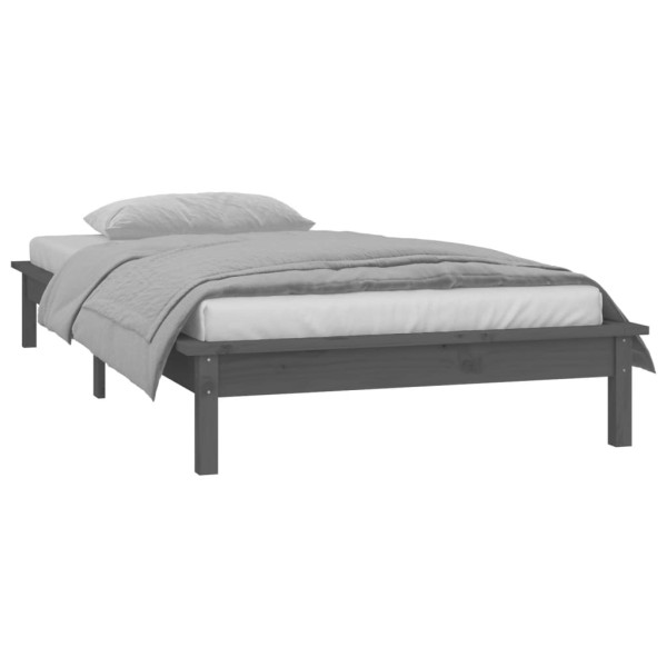 Estructura de cama con LED madera maciza gris 90x190 cm