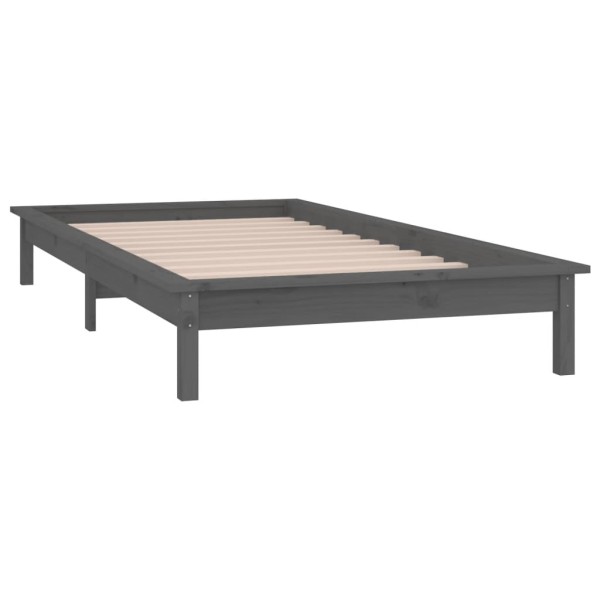 Estructura de cama con LED madera maciza gris 90x190 cm