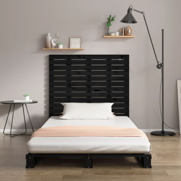 Cabecero cama de pared madera maciza pino negro 141x3x91,5 cm