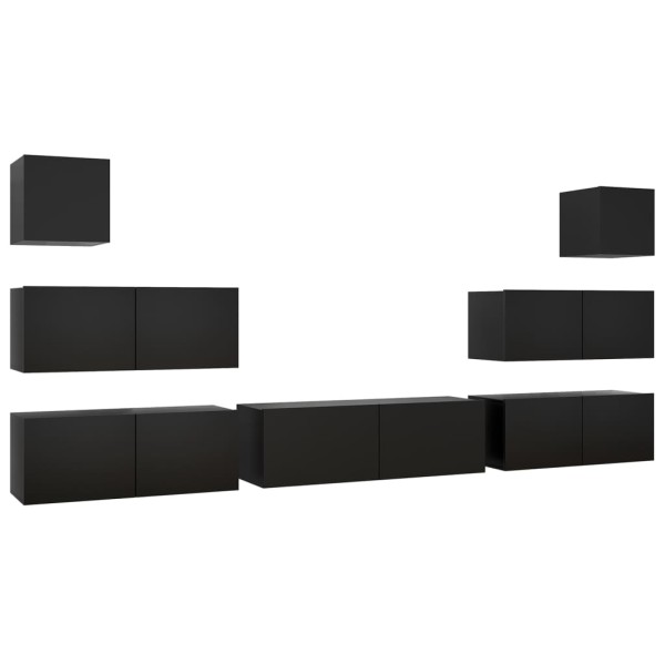 Set de muebles de salón TV 7 piezas madera ingeniería negro