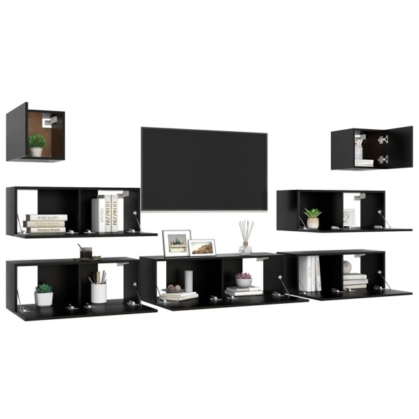 Set de muebles de salón TV 7 piezas madera ingeniería negro