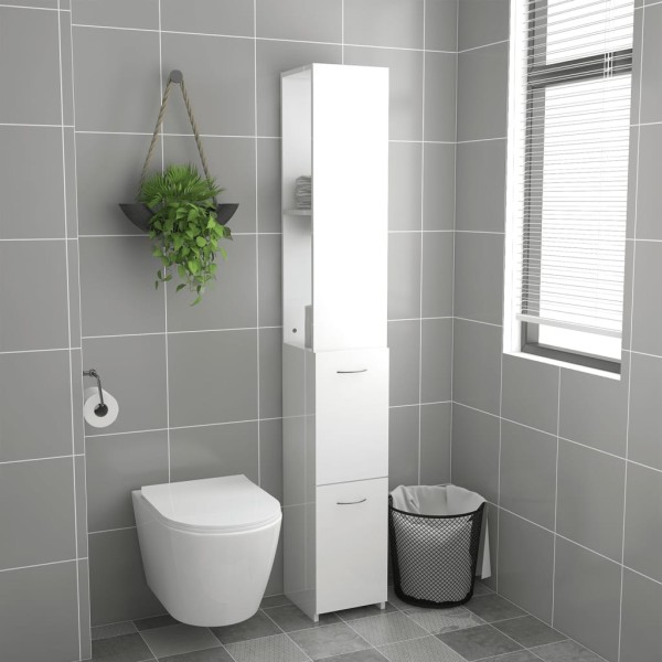 Armario baño madera contrachapada blanco brillo 25x26,5x170 cm