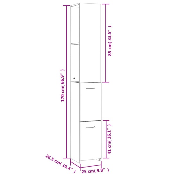 Armario baño madera contrachapada blanco brillo 25x26,5x170 cm