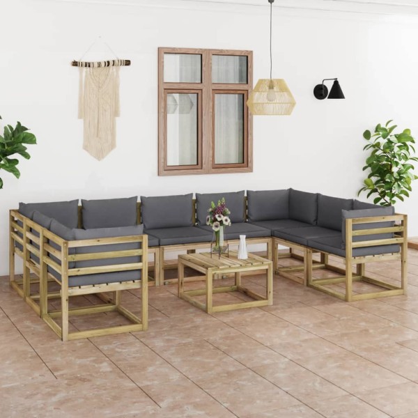 Set de muebles de jardín 10 pzas con cojines madera impregnada