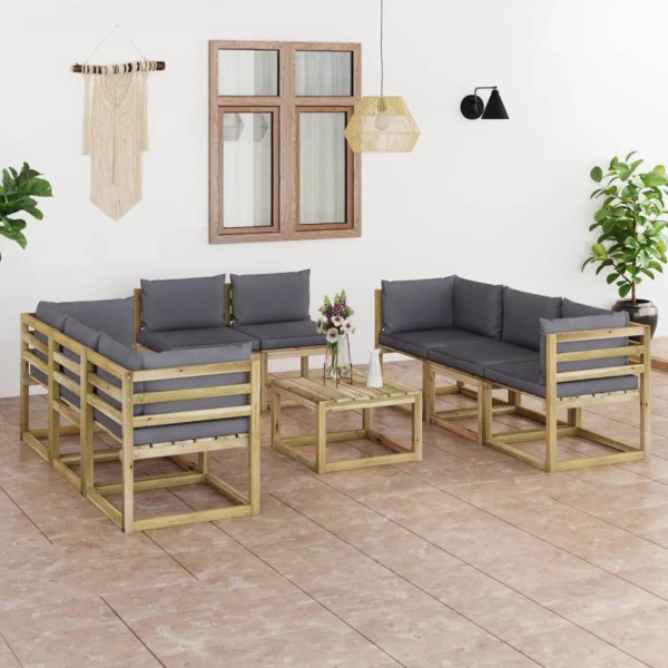 Set de muebles de jardín 9 piezas con cojines madera impregnada