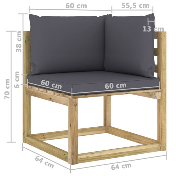 Set de muebles de jardín 9 piezas con cojines madera impregnada