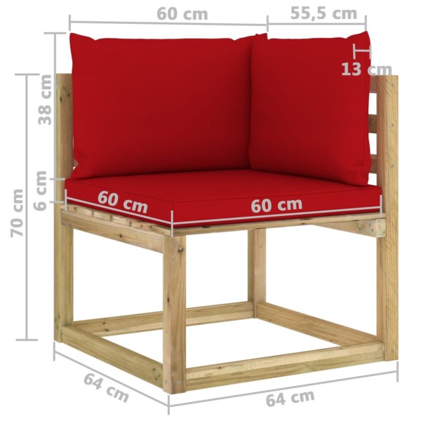 Set de muebles de jardín 7 piezas con cojines madera impregnada