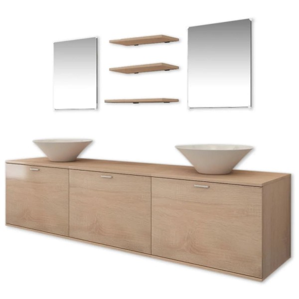 Conjunto de muebles de baño con lavabo y grifo 11 piezas beige