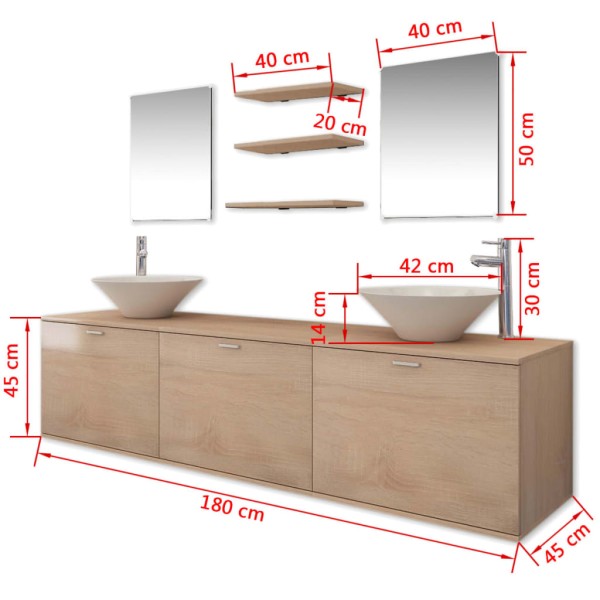 Conjunto de muebles de baño con lavabo y grifo 11 piezas beige