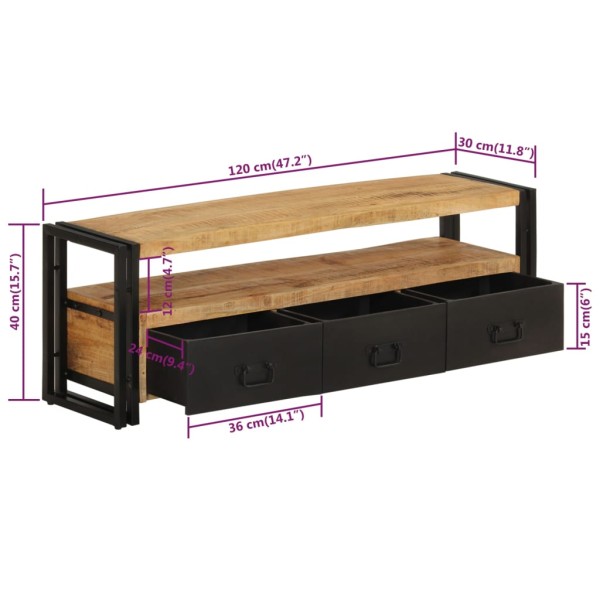 Mueble de TV madera maciza de mango 120x30x40 cm