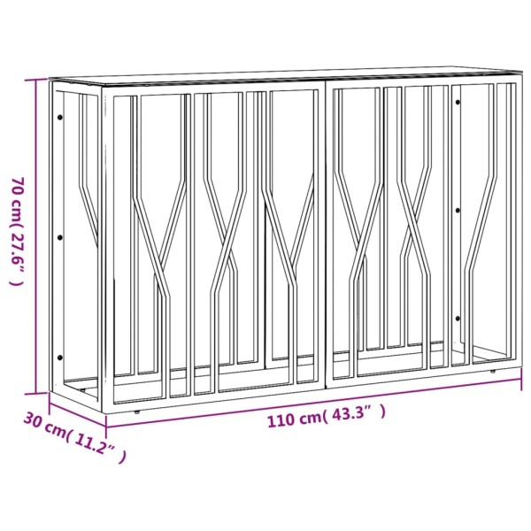 Mesa consola de acero inoxidable y vidrio dorada 110x30x70 cm