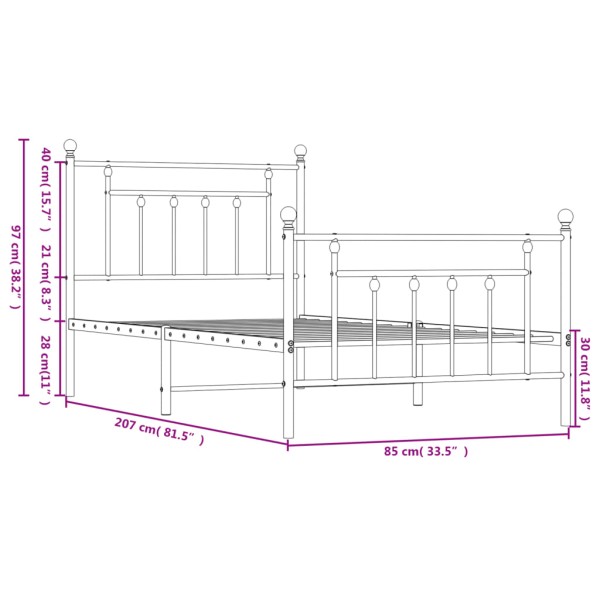 Estructura de cama con cabecero y estribo metal negro 80x200 cm