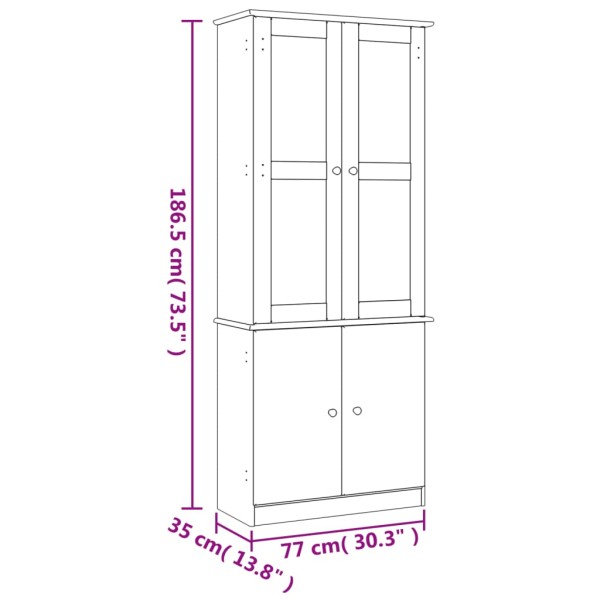 Armario vitrina ALTA madera maciza pino blanco 77x35x186,5cm