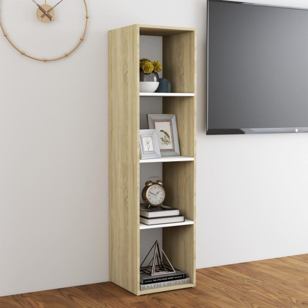 Mueble TV madera contrachapada blanco y roble 142,5x35x36,5 cm