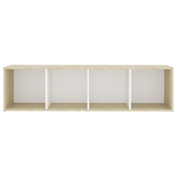 Mueble TV madera contrachapada blanco y roble 142,5x35x36,5 cm