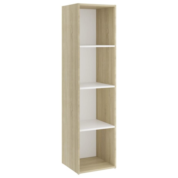 Mueble TV madera contrachapada blanco y roble 142,5x35x36,5 cm