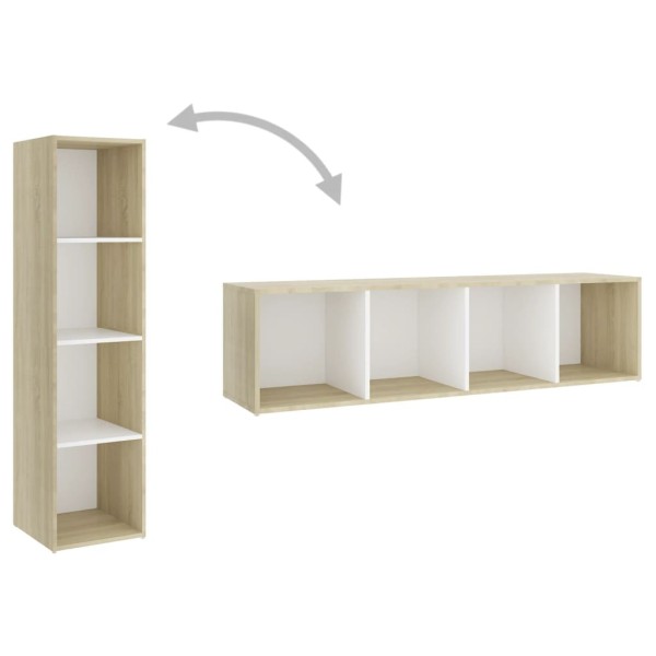 Mueble TV madera contrachapada blanco y roble 142,5x35x36,5 cm