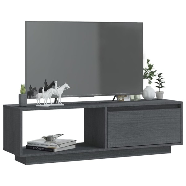 Mueble de TV de madera maciza de pino gris 110x30x33,5 cm