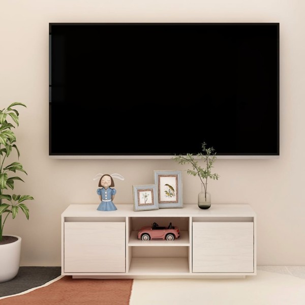 Mueble de TV madera maciza de pino blanco 110x30x40 cm