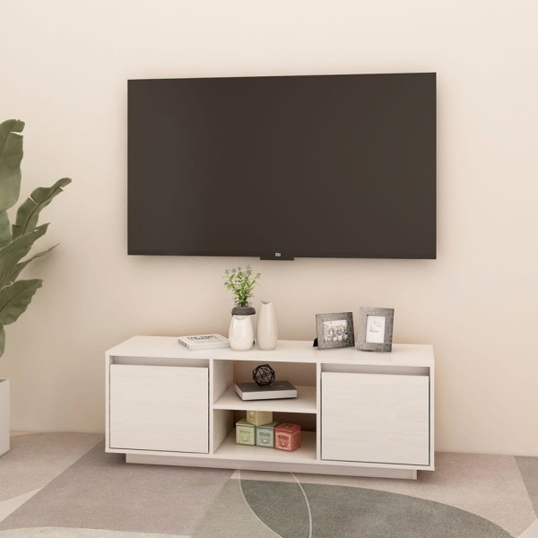 Mueble de TV madera maciza de pino blanco 110x30x40 cm