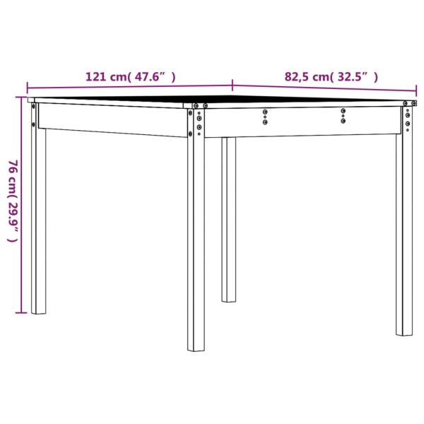 Mesa de jardín madera maciza pino 121x82,5x76 cm