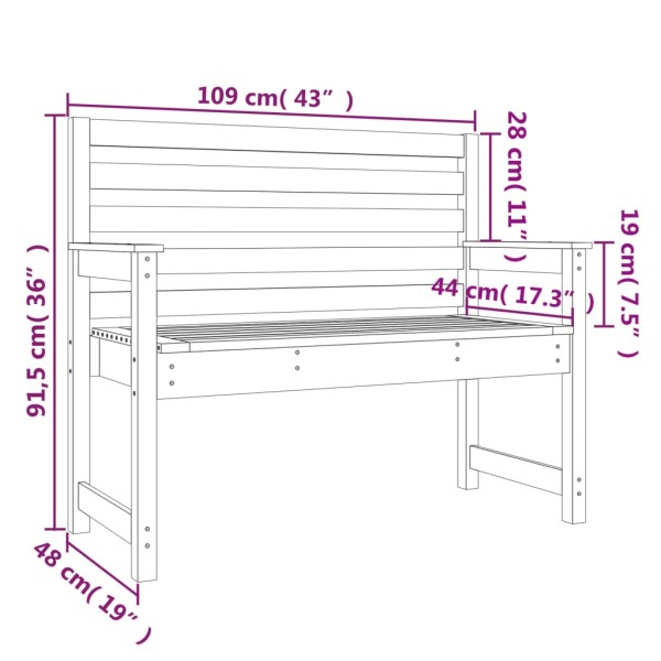 Banco de jardín madera maciza pino blanco 109x48x91,5 cm