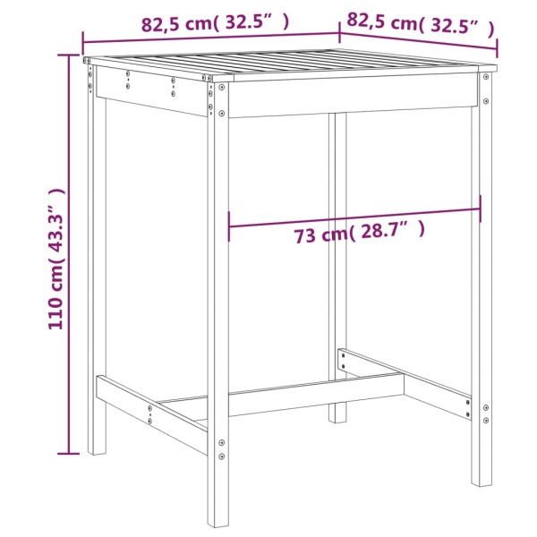 Mesa de jardín madera maciza pino blanco 82,5x82,5x110 cm