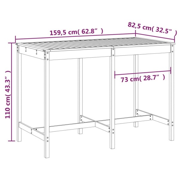 Mesa de jardín madera maciza pino blanco 159,5x82,5x110 cm