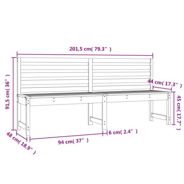 Banco de jardín madera maciza pino marrón miel 201,5 cm