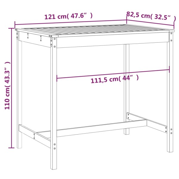 Mesa de jardín madera maciza pino blanco 121x82,5x110 cm