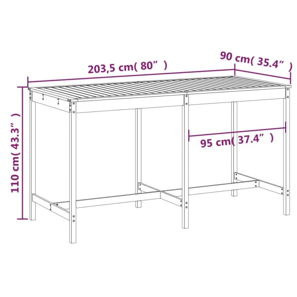 Mesa de jardín madera maciza de abeto Douglas 203,5x90x110 cm