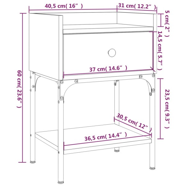 Mesita de noche madera de ingeniería marrón roble 40,5x31x60 cm