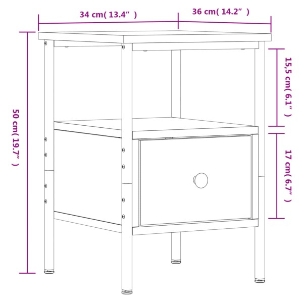 Mesita de noche madera de ingeniería marrón roble 34x36x50 cm