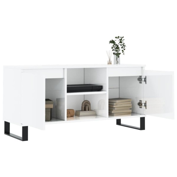 Mueble de TV madera de ingeniería blanco brillo 104x35x50 cm