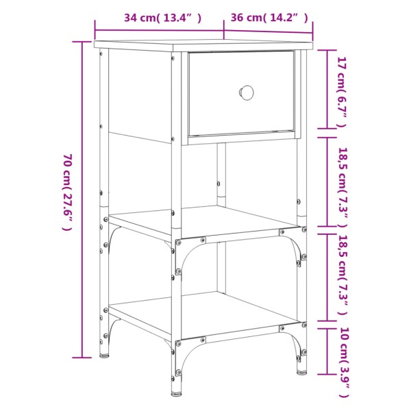 Mesita de noche madera de ingeniería marrón roble 34x36x70 cm