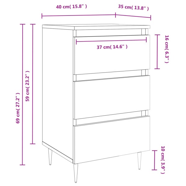 Mesitas de noche 2 uds madera de ingeniería blanco 40x35x69 cm